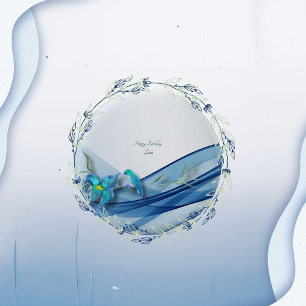 Chapa Redonda De 2,5 Cm Botones Hummingbird y blue wave Birday