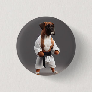 Chapa Redonda De 2,5 Cm Boxer Dog Play Karate, Boxer Dog Karate Player