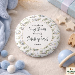 Chapa Redonda De 2,5 Cm Boy’s Elephant Watercolor Baby Shower –Blue Safari