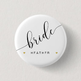 Chapa Redonda De 2,5 Cm Bridal Party Bride Script Simple Moderno Oro Coraz