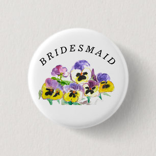 Chapa Redonda De 2,5 Cm Bridesmaid Pansies Floral Vintage Boda
