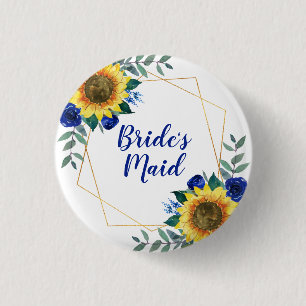 Chapa Redonda De 2,5 Cm Bridesmaid Sunflower Floral geométrica azul