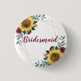 Chapa Redonda De 2,5 Cm Bridesmaid Sunflower Geometric Burgundy