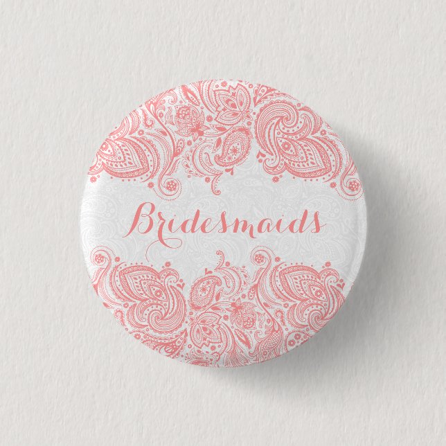 Chapa Redonda De 2,5 Cm BridesMaids fondo blanco de encaje rosado (Anverso)