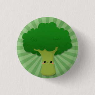 Chapa Redonda De 2,5 Cm Bróculi de Kawaii en Starburst verde