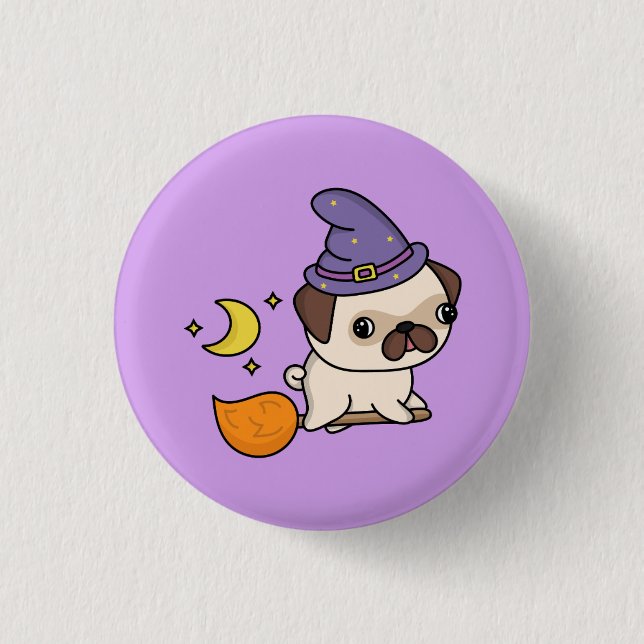 Chapa Redonda De 2,5 Cm Bruja de Halloween Perro (Anverso)
