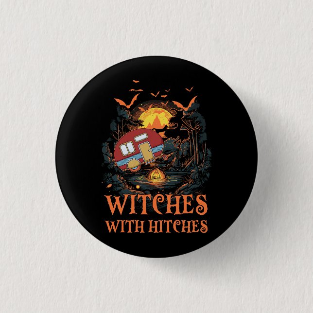 Chapa Redonda De 2,5 Cm Brujas con golpes Testigos de Halloween Acampando  (Anverso)