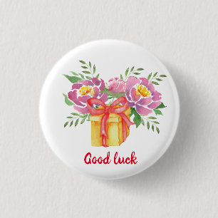 Chapa Redonda De 2,5 Cm Buena suerte Watercolor peonies Cute