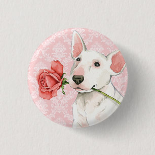 Chapa Redonda De 2,5 Cm Bull terrier subió tarjeta del día de San Valent