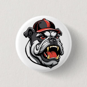 CHAPA REDONDA DE 2,5 CM BULLDOG CON GORRA DE BÉISBOL