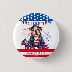Chapa Redonda De 2,5 Cm Bulldog Feliz 4 De Julio Día De La Independencia D