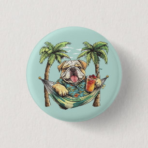 Chapa Redonda De 2,5 Cm Bulldog Inglés con camisa hawaiana