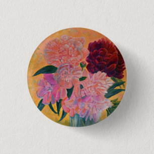 Chapa Redonda De 2,5 Cm Buquet de Peony - Pintura de Peonies
