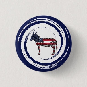 Chapa Redonda De 2,5 Cm Burro Patriótico Rojo Blanco Azul