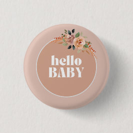 Chapa Redonda De 2,5 Cm Button, Hello Baby, Boho Modern Baby Shower badge