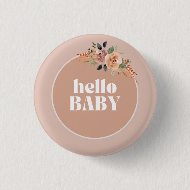 Chapa Redonda De 2,5 Cm Button, Hello Baby, Boho Modern Baby Shower badge (Anverso)