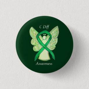 Chapa Redonda De 2,5 Cm C Diff Awareness Green Ribbon Angel Personalizado 