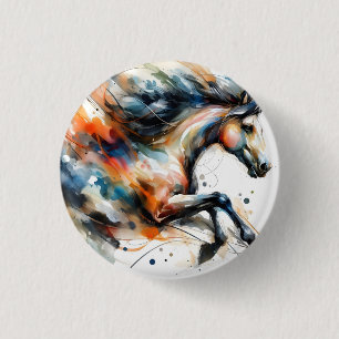 Chapa Redonda De 2,5 Cm Caballo corriendo acuarela abstracta