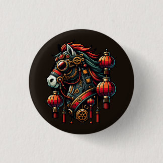 Chapa Redonda De 2,5 Cm Caballo de Año Nuevo Chino Steampunk