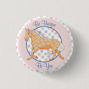 Chapa Redonda De 2,5 Cm Caballo de Palomino naranja (rosa/azul)