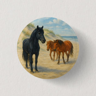 Chapa Redonda De 2,5 Cm Caballos Salvajes de Corolla North Carolina Acuare