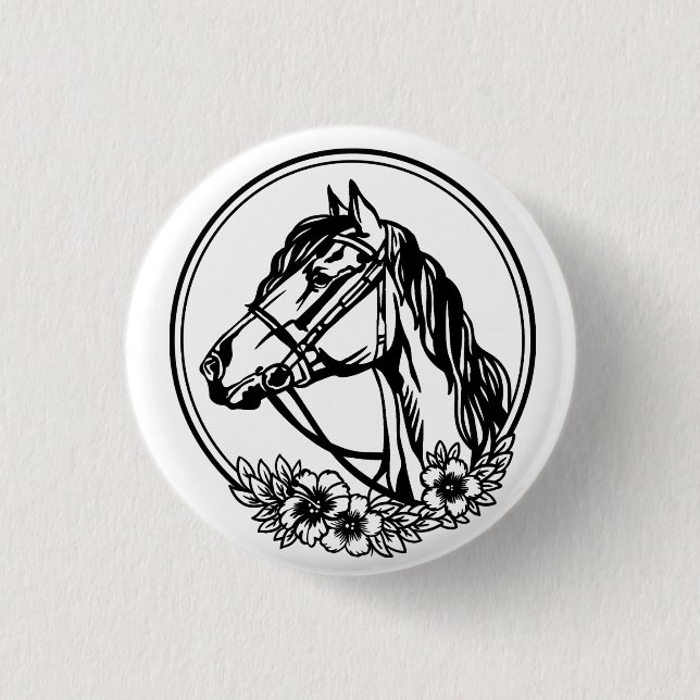 Chapa Redonda De 2,5 Cm Cabeza de caballo con flores (Anverso)