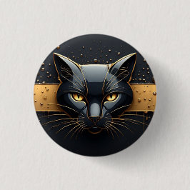 Chapa Redonda De 2,5 Cm Cabeza de Gato Negro con Diseño de Goteo de Oro 🐈