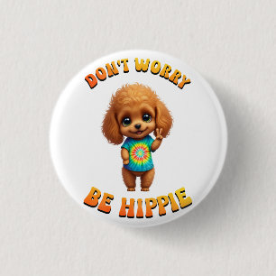 Chapa Redonda De 2,5 Cm Cachorro de Poodle Hippie Feliz