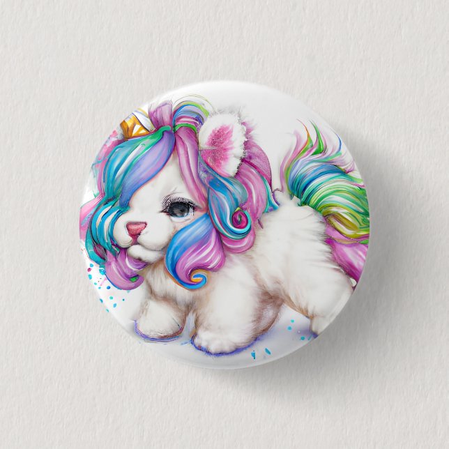 Chapa Redonda De 2,5 Cm Cachorro Fluffy Unicorn (Anverso)