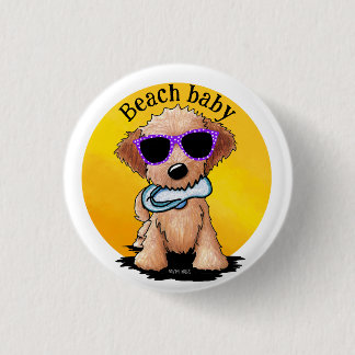Chapa Redonda De 2,5 Cm Cachorro Goldendoodle en la Playa