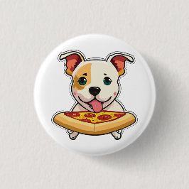Chapa Redonda De 2,5 Cm Cachorro lindo sosteniendo una rebanada de pizza