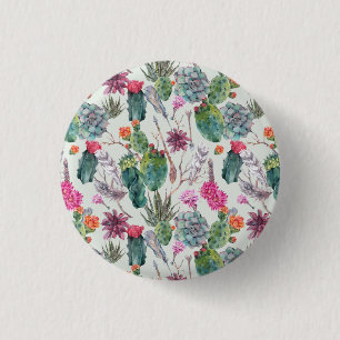 Chapa Redonda De 2,5 Cm Cactus exótico de la acuarela de Boho y modelo