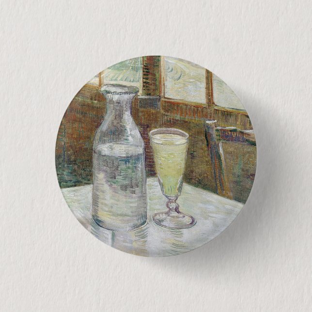 Chapa Redonda De 2,5 Cm Café mesa de Vincent Van Gogh con Absenta (Anverso)