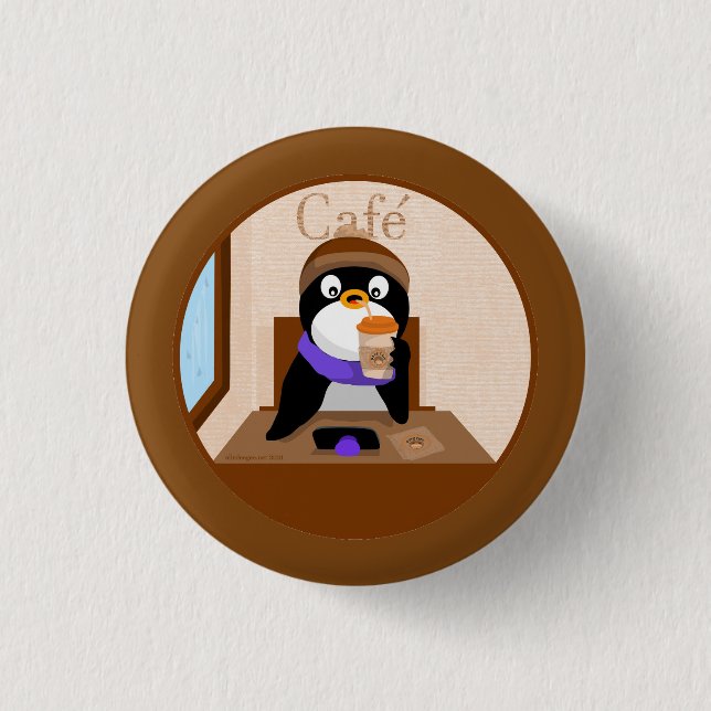 Chapa Redonda De 2,5 Cm Cafe Penguin (Anverso)
