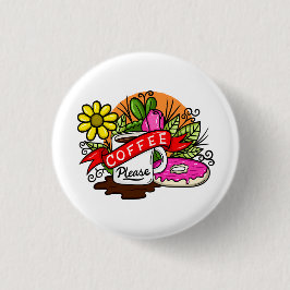 Chapa Redonda De 2,5 Cm Café y donut coloridos tatuajes