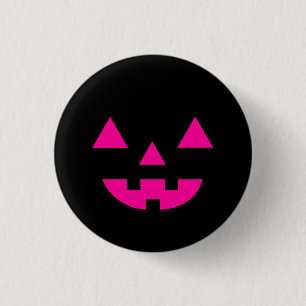 Chapa Redonda De 2,5 Cm Calabaza Cara de Jack O Lantern de Halloween Rosa
