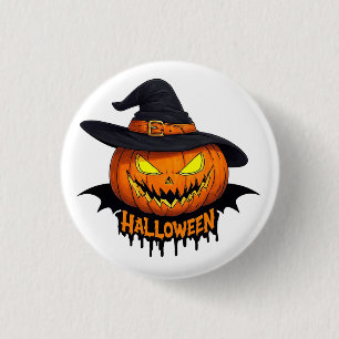 Chapa Redonda De 2,5 Cm Calabaza de Halloween Sombrero de Bruja Cara Espel