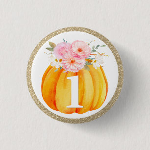 Chapa Redonda De 2,5 Cm Calabaza Floral Caída Bebé Primer cumpleaños de un