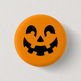 Chapa Redonda De 2,5 Cm Calabaza Negra Simple Cara en Naranja Halloween