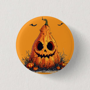 Chapa Redonda De 2,5 Cm Calabaza sonriente con una expresión fantasmal