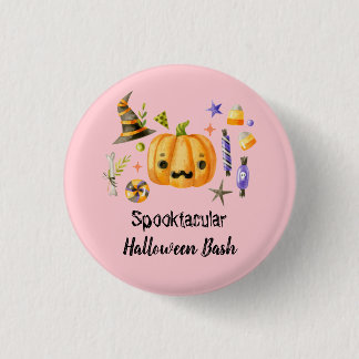 Chapa Redonda De 2,5 Cm Calabaza Spooktacular Halloween Bash Fiesta Rosa