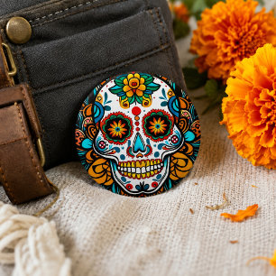 Chapa Redonda De 2,5 Cm Calavera de azúcar colorida Día de los Muertos