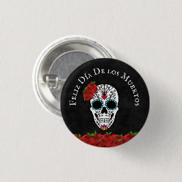 Chapa Redonda De 2,5 Cm Calavera de azúcar de la turquesa roja de los muer