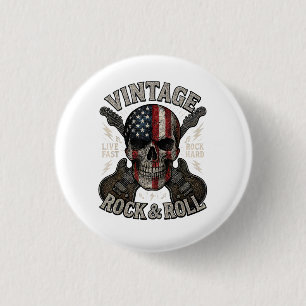 Chapa Redonda De 2,5 Cm Calavera de Rock Vintage Bandera Americana Guitarr