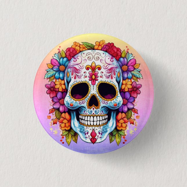 Chapa Redonda De 2,5 Cm Calavera en flor (Anverso)