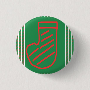Chapa Redonda De 2,5 Cm Calcetín de Navidad sobre Verde