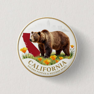 Chapa Redonda De 2,5 Cm California Estado Dorado 🐻 ✦