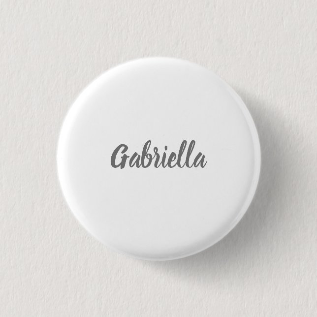 Chapa Redonda De 2,5 Cm Caligrafía Elegante Blanco Gris Nombre simple (Anverso)