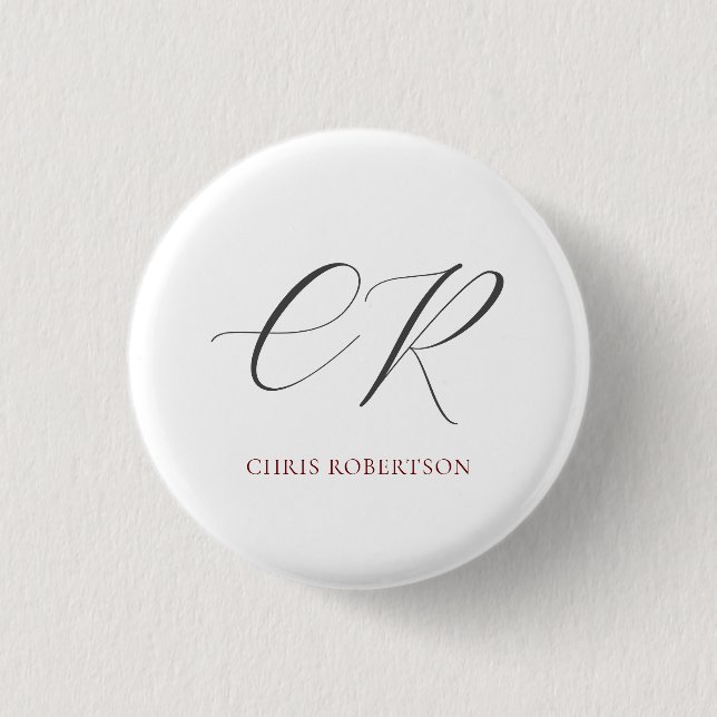 Chapa Redonda De 2,5 Cm Caligrafía Monograma Nombre Personalizado blanco n (Anverso)