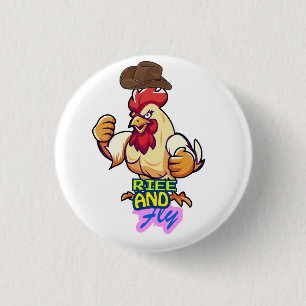 Chapa Redonda De 2,5 Cm Camiseta "Gallo Divertido: Levántate y Vuela”